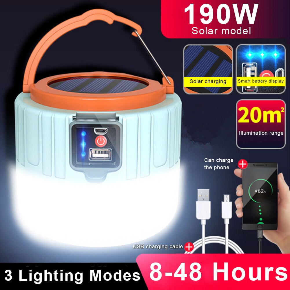 280W 태양 야영 LED 손전등 손전등 휴대용 옥외 방수 천막 램프 USB 위탁 태양 전구 빛